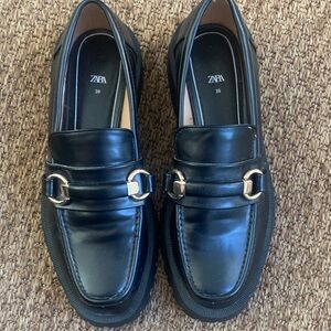 Zara Black Loafers with Gold Accent